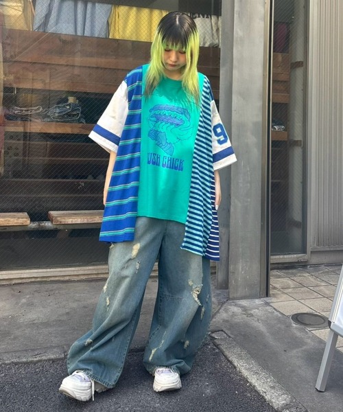 Candy Stripper（キャンディストリッパー）の「CURVE DAMAGE DENIM パンツ（デニムパンツ・レディース・インディゴブルー/ライトインディゴブルー・FREE）」の20枚目の写真