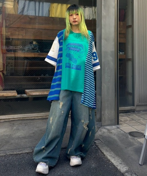 Candy Stripper（キャンディストリッパー）の「CURVE DAMAGE DENIM パンツ（デニムパンツ・レディース・インディゴブルー/ライトインディゴブルー・FREE）」の19枚目の写真