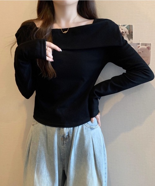 Coo+i(クーイ)の「スクエアネックオフショルダーカットソー(Tシャツ/カットソー・レディース・ホワイト/ブラック・FREE)」の8枚目の写真