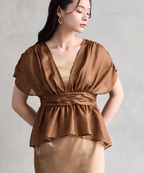 AIMER(エメ)の「メッシュギャザーブラウス(シャツ/ブラウス・レディース・ブラック/ブラウン・MEDIUM)」の1枚目の写真