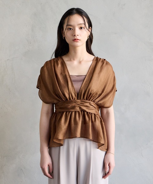 AIMER(エメ)の「メッシュギャザーブラウス(シャツ/ブラウス・レディース・ブラック/ブラウン・MEDIUM)」の21枚目の写真