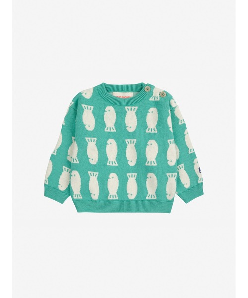 BOBO CHOSES(ボボショーズ)の「Lucky Fish jacquard jumper(ニット/セーター・キッズ・ライトグリーン・24MONTH/3MONTH/6MONTH/9MONTH/12MONTH/18MONTH)」の1枚目の写真