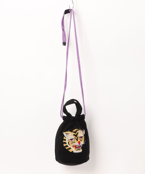 HOUSTONヒューストン6888刺繍パイルエフェクトバッグTIGER黒白