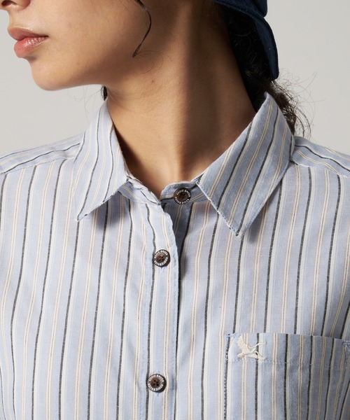 Eddie Bauer(エディーバウアー)の「ストライプ 長袖 シャツワンピース(シャツワンピース・レディース・ライトブラウン/アイボリー/サックスブルー・S/L/XL/M)」の13枚目の写真