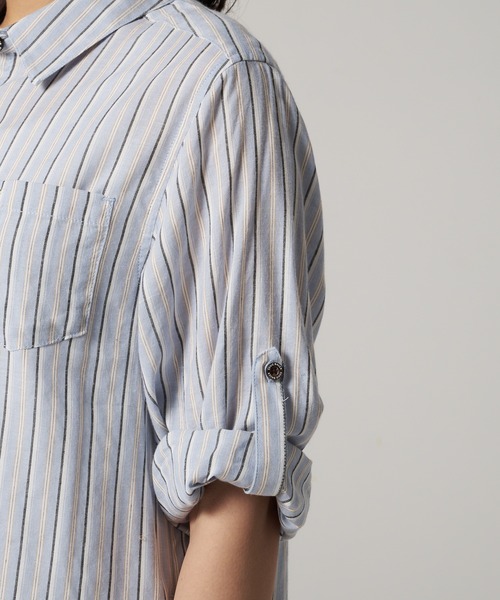 Eddie Bauer(エディーバウアー)の「ストライプ 長袖 シャツワンピース(シャツワンピース・レディース・ライトブラウン/アイボリー/サックスブルー・S/L/XL/M)」の15枚目の写真
