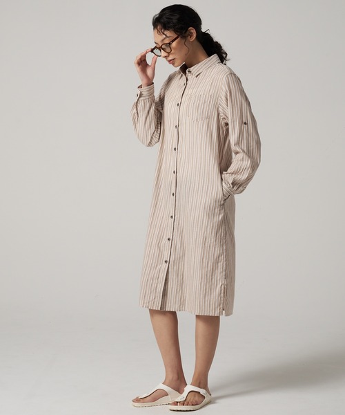Eddie Bauer(エディーバウアー)の「ストライプ 長袖 シャツワンピース(シャツワンピース・レディース・ライトブラウン/アイボリー/サックスブルー・S/L/XL/M)」の6枚目の写真