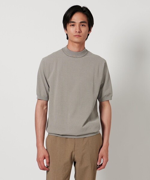 セール】ショートスリーブ ボーダー モックネックニット UA COZY