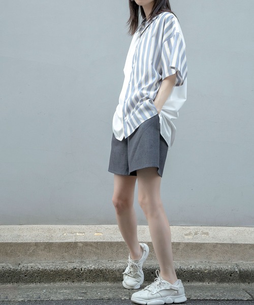 Nora Lily（ノラリリー）の「【Nora Lily】Bi-Collar Fabric Open Collar S/S Shirt(UNISEX)（シャツ/ブラウス・メンズ・ホワイト/ライトグレー/ブルー・FREE）」の5枚目の写真