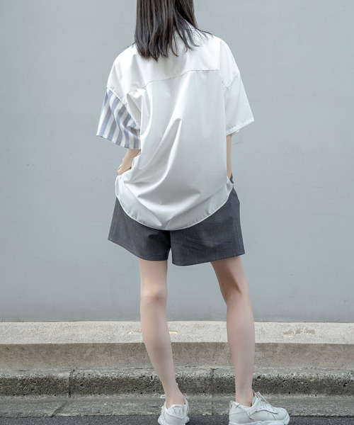 Nora Lily（ノラリリー）の「【Nora Lily】Bi-Collar Fabric Open Collar S/S Shirt(UNISEX)（シャツ/ブラウス・メンズ・ホワイト/ライトグレー/ブルー・FREE）」の6枚目の写真