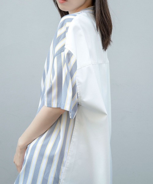 Nora Lily（ノラリリー）の「【Nora Lily】Bi-Collar Fabric Open Collar S/S Shirt(UNISEX)（シャツ/ブラウス・メンズ・ホワイト/ライトグレー/ブルー・FREE）」の9枚目の写真