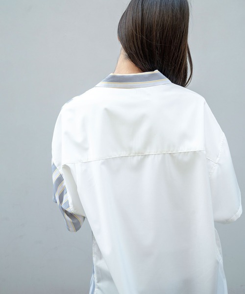 Nora Lily（ノラリリー）の「【Nora Lily】Bi-Collar Fabric Open Collar S/S Shirt(UNISEX)（シャツ/ブラウス・メンズ・ホワイト/ライトグレー/ブルー・FREE）」の10枚目の写真