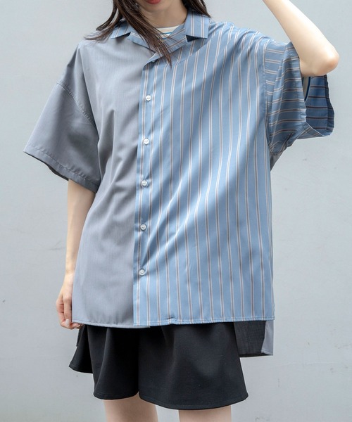 Nora Lily（ノラリリー）の「【Nora Lily】Bi-Collar Fabric Open Collar S/S Shirt(UNISEX)（シャツ/ブラウス・メンズ・ホワイト/ライトグレー/ブルー・FREE）」の11枚目の写真