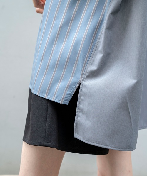Nora Lily（ノラリリー）の「【Nora Lily】Bi-Collar Fabric Open Collar S/S Shirt(UNISEX)（シャツ/ブラウス・メンズ・ホワイト/ライトグレー/ブルー・FREE）」の12枚目の写真