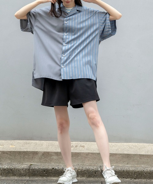 Nora Lily（ノラリリー）の「【Nora Lily】Bi-Collar Fabric Open Collar S/S Shirt(UNISEX)（シャツ/ブラウス・メンズ・ホワイト/ライトグレー/ブルー・FREE）」の14枚目の写真