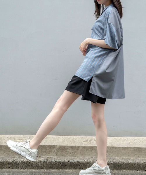 Nora Lily（ノラリリー）の「【Nora Lily】Bi-Collar Fabric Open Collar S/S Shirt(UNISEX)（シャツ/ブラウス・メンズ・ホワイト/ライトグレー/ブルー・FREE）」の15枚目の写真