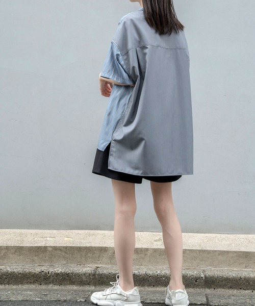 Nora Lily（ノラリリー）の「【Nora Lily】Bi-Collar Fabric Open Collar S/S Shirt(UNISEX)（シャツ/ブラウス・メンズ・ホワイト/ライトグレー/ブルー・FREE）」の16枚目の写真