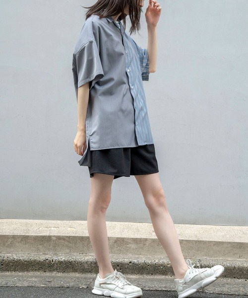 Nora Lily（ノラリリー）の「【Nora Lily】Bi-Collar Fabric Open Collar S/S Shirt(UNISEX)（シャツ/ブラウス・メンズ・ホワイト/ライトグレー/ブルー・FREE）」の17枚目の写真