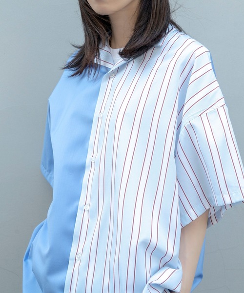 Nora Lily（ノラリリー）の「【Nora Lily】Bi-Collar Fabric Open Collar S/S Shirt(UNISEX)（シャツ/ブラウス・メンズ・ホワイト/ライトグレー/ブルー・FREE）」の19枚目の写真