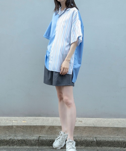 Nora Lily（ノラリリー）の「【Nora Lily】Bi-Collar Fabric Open Collar S/S Shirt(UNISEX)（シャツ/ブラウス・メンズ・ホワイト/ライトグレー/ブルー・FREE）」の20枚目の写真