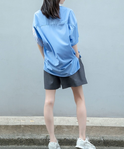 Nora Lily（ノラリリー）の「【Nora Lily】Bi-Collar Fabric Open Collar S/S Shirt(UNISEX)（シャツ/ブラウス・メンズ・ホワイト/ライトグレー/ブルー・FREE）」の21枚目の写真