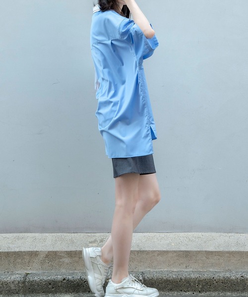 Nora Lily（ノラリリー）の「【Nora Lily】Bi-Collar Fabric Open Collar S/S Shirt(UNISEX)（シャツ/ブラウス・メンズ・ホワイト/ライトグレー/ブルー・FREE）」の22枚目の写真