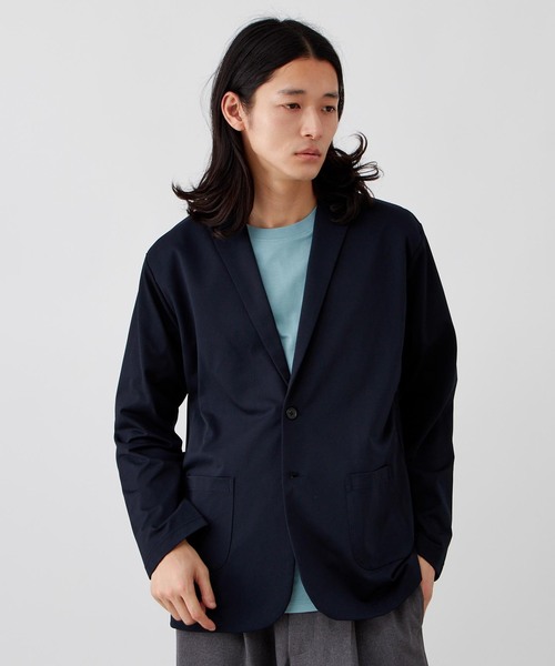 B.C STOCK（ベーセーストック）の「【接触冷感/軽量/洗える】ウォッシャブルカノコ 2ボタン ナローテーラードジャケット（テーラードジャケット・メンズ・ネイビー/ライトグレー/グレー・MEDIUM/LARGE）」の3枚目の写真