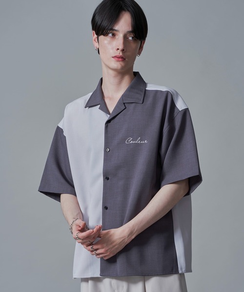 BROWNY(ブラウニー)の「BROWNY/ドライポリカラーブロックシャツ(シャツ/ブラウス・メンズ・ダークグレー/サックスブルー・MEDIUM/LARGE)」の1枚目の写真