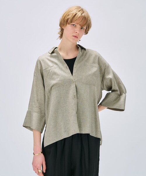 cloenc（クロエンス）の「【手洗い可】リネンブレンドオーバーサイズシャツ（シャツ/ブラウス・レディース・ホワイト/ライトベージュ/グレー・02）」の5枚目の写真