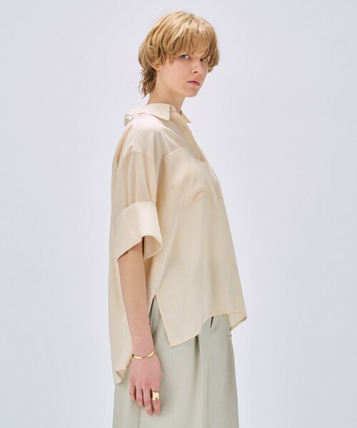 cloenc（クロエンス）の「【手洗い可】リネンブレンドオーバーサイズシャツ（シャツ/ブラウス・レディース・ホワイト/ライトベージュ/グレー・02）」の15枚目の写真