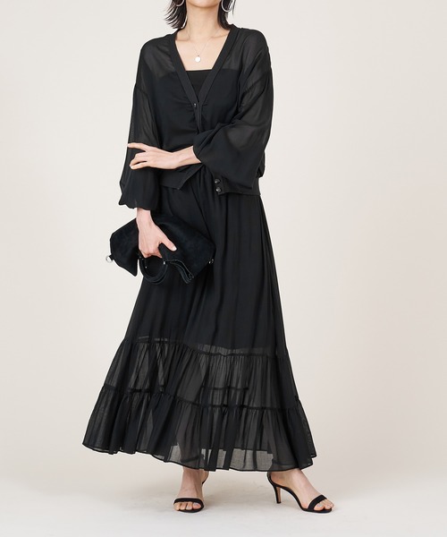 marmors（マルモア）の「【marmors】sheer gather cardigan（カーディガン/ボレロ・レディース・モカ/ブラック・36）」の6枚目の写真