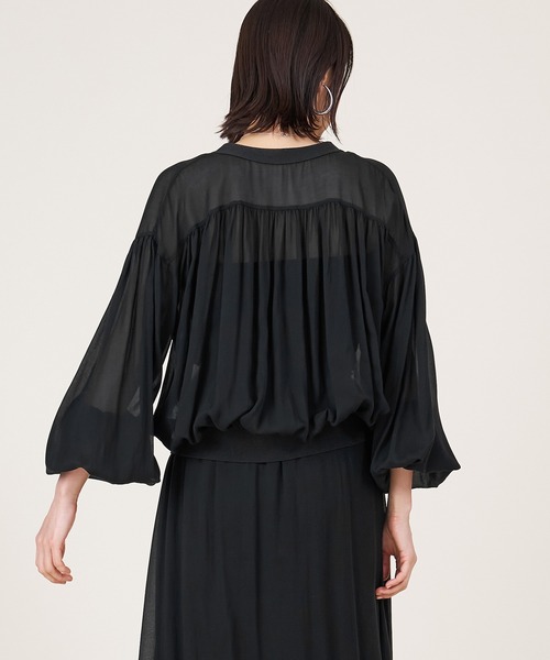marmors（マルモア）の「【marmors】sheer gather cardigan（カーディガン/ボレロ・レディース・モカ/ブラック・36）」の9枚目の写真