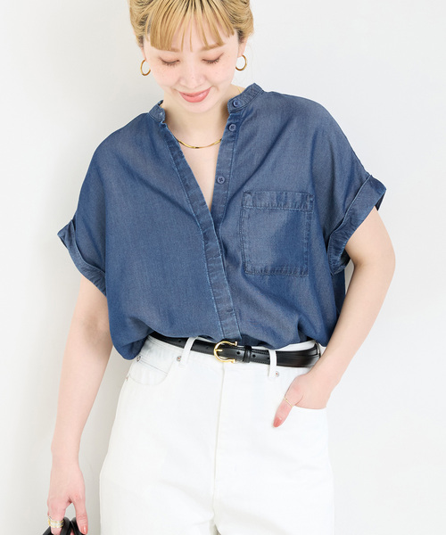 B.C STOCK(ベーセーストック)の「《追加4》手洗い可 / セルロースシャツ(シャツ/ブラウス・レディース・ベージュ系その他/ブルー系その他/ブラック/カーキ・FREE)」の4枚目の写真