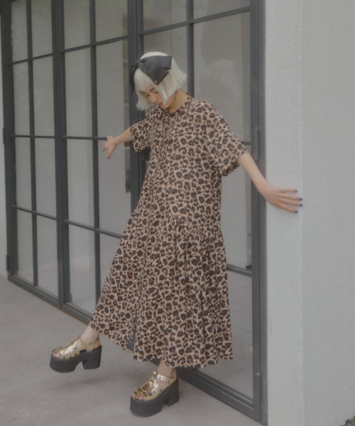 サイドギャザーレオパードワンピース（ワンピース）｜manana suerte