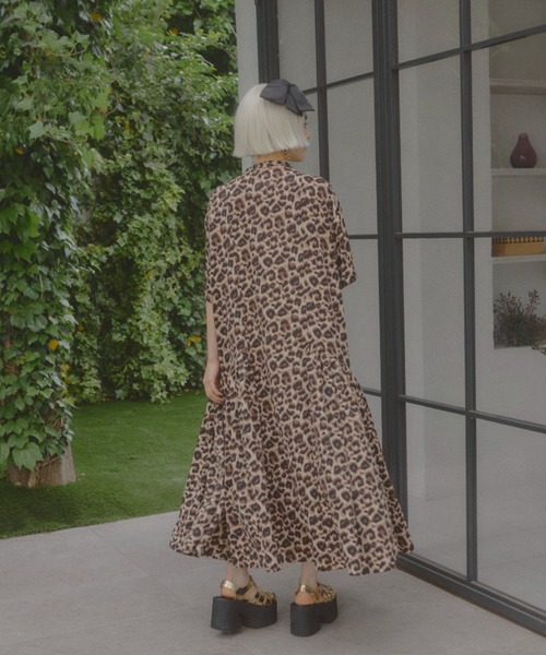 サイドギャザーレオパードワンピース（ワンピース）｜manana suerte