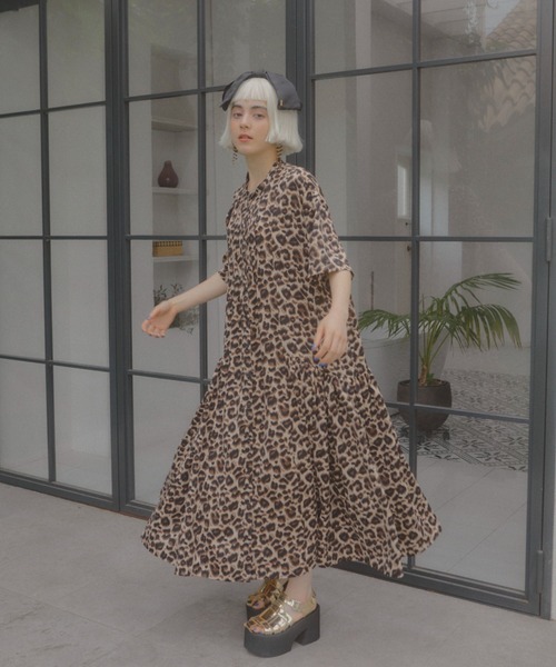 サイドギャザーレオパードワンピース（ワンピース）｜manana suerte