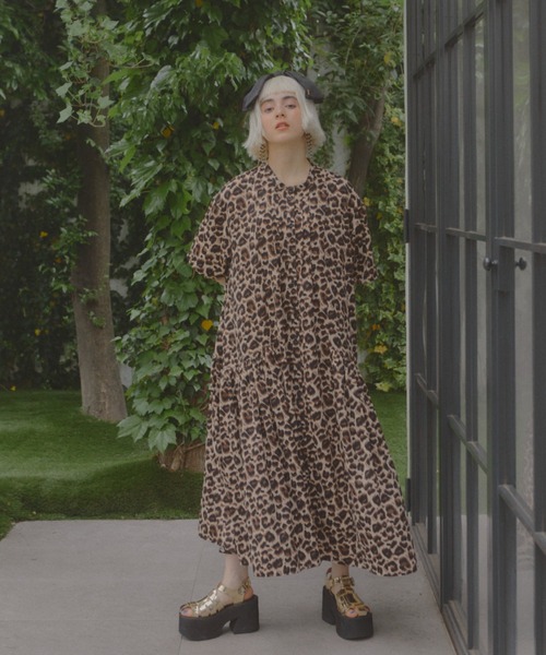 サイドギャザーレオパードワンピース（ワンピース）｜manana suerte