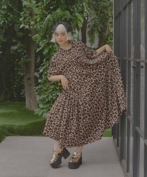 サイドギャザーレオパードワンピース（ワンピース）｜manana suerte