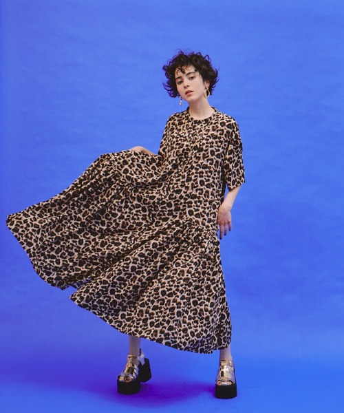 lanan select レオパードワンピース ヒョウ柄ジャカードニットワンピース - ベルーナ【公式】