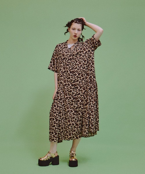 サイドギャザーレオパードワンピース（ワンピース）｜manana suerte