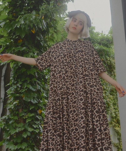 サイドギャザーレオパードワンピース（ワンピース）｜manana suerte