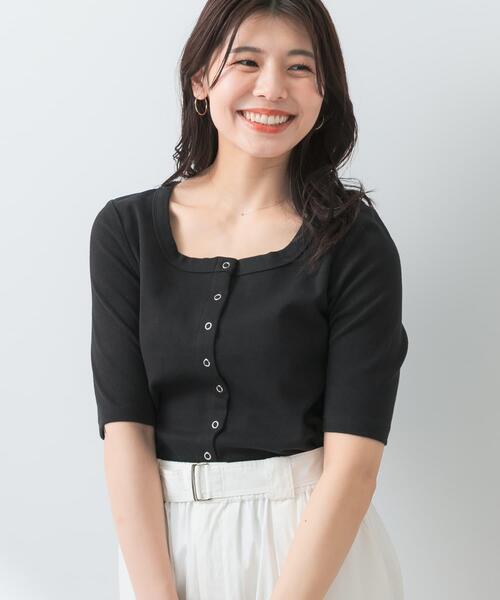 F by ROSSO（エフバイロッソ）の「『UR TECH ひやサラクール』F by ROSSO　スクエアネックハーフスリーブプルオーバー（Tシャツ/カットソー・レディース・ブラウン/オフホワイト/ブラック・FREE）」の3枚目の写真