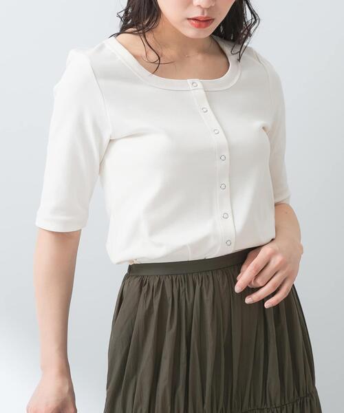 F by ROSSO（エフバイロッソ）の「『UR TECH ひやサラクール』F by ROSSO　スクエアネックハーフスリーブプルオーバー（Tシャツ/カットソー・レディース・ブラウン/オフホワイト/ブラック・FREE）」の4枚目の写真