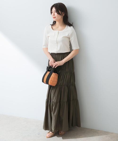 F by ROSSO（エフバイロッソ）の「『UR TECH ひやサラクール』F by ROSSO　スクエアネックハーフスリーブプルオーバー（Tシャツ/カットソー・レディース・ブラウン/オフホワイト/ブラック・FREE）」の8枚目の写真