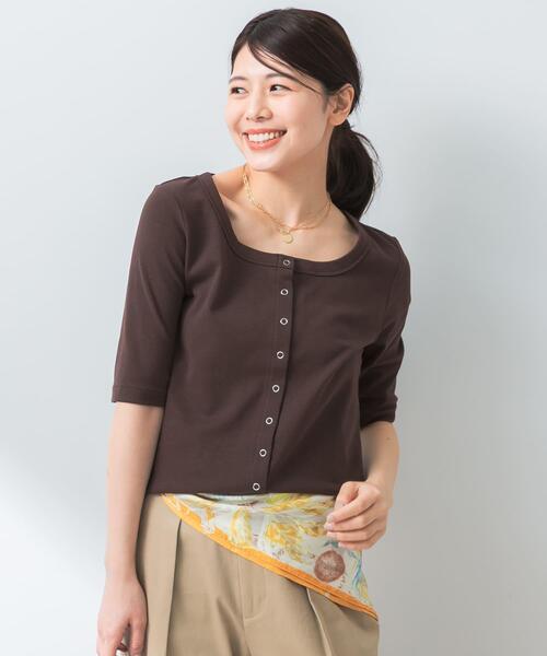 F by ROSSO（エフバイロッソ）の「『UR TECH ひやサラクール』F by ROSSO　スクエアネックハーフスリーブプルオーバー（Tシャツ/カットソー・レディース・ブラウン/オフホワイト/ブラック・FREE）」の12枚目の写真