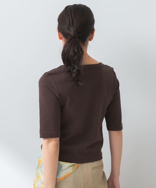 F by ROSSO（エフバイロッソ）の「『UR TECH ひやサラクール』F by ROSSO　スクエアネックハーフスリーブプルオーバー（Tシャツ/カットソー・レディース・ブラウン/オフホワイト/ブラック・FREE）」の14枚目の写真