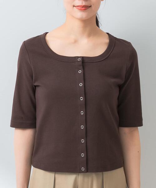 F by ROSSO（エフバイロッソ）の「『UR TECH ひやサラクール』F by ROSSO　スクエアネックハーフスリーブプルオーバー（Tシャツ/カットソー・レディース・ブラウン/オフホワイト/ブラック・FREE）」の18枚目の写真