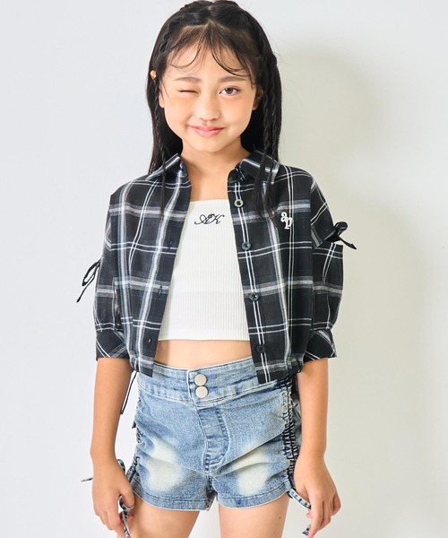 ANAP kids（アナップキッズ）の「肩リボン シアー デザイン シャツ ブラウス 【ジュニアお揃い】（シャツ/ブラウス・キッズ・スミクロ/ラベンダー/ホワイト/ブラック×ホワイト/ベージュ・120cm/110cm/130cm）」の3枚目の写真