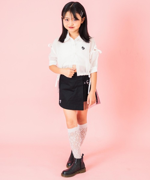 ANAP kids（アナップキッズ）の「肩リボン シアー デザイン シャツ ブラウス 【ジュニアお揃い】（シャツ/ブラウス・キッズ・スミクロ/ラベンダー/ホワイト/ブラック×ホワイト/ベージュ・120cm/110cm/130cm）」の6枚目の写真