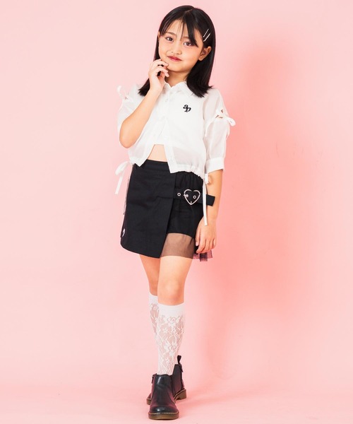 ANAP kids（アナップキッズ）の「肩リボン シアー デザイン シャツ ブラウス 【ジュニアお揃い】（シャツ/ブラウス・キッズ・スミクロ/ラベンダー/ホワイト/ブラック×ホワイト/ベージュ・120cm/110cm/130cm）」の7枚目の写真