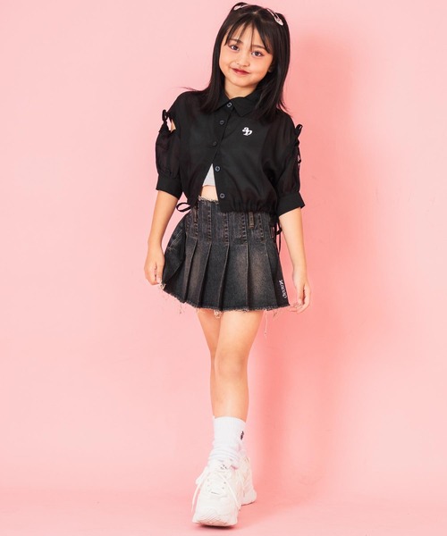 ANAP kids（アナップキッズ）の「肩リボン シアー デザイン シャツ ブラウス 【ジュニアお揃い】（シャツ/ブラウス・キッズ・スミクロ/ラベンダー/ホワイト/ブラック×ホワイト/ベージュ・120cm/110cm/130cm）」の10枚目の写真